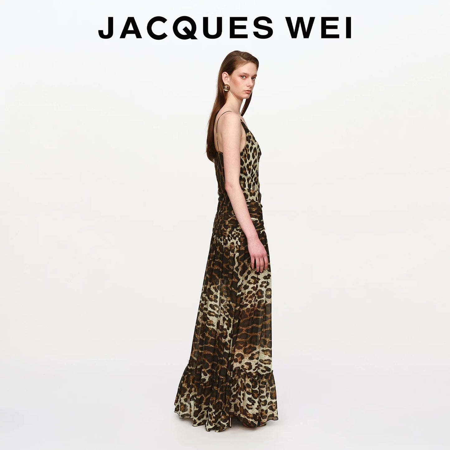 Leopard Print Ruched-Waist Sheer Suspender Dress