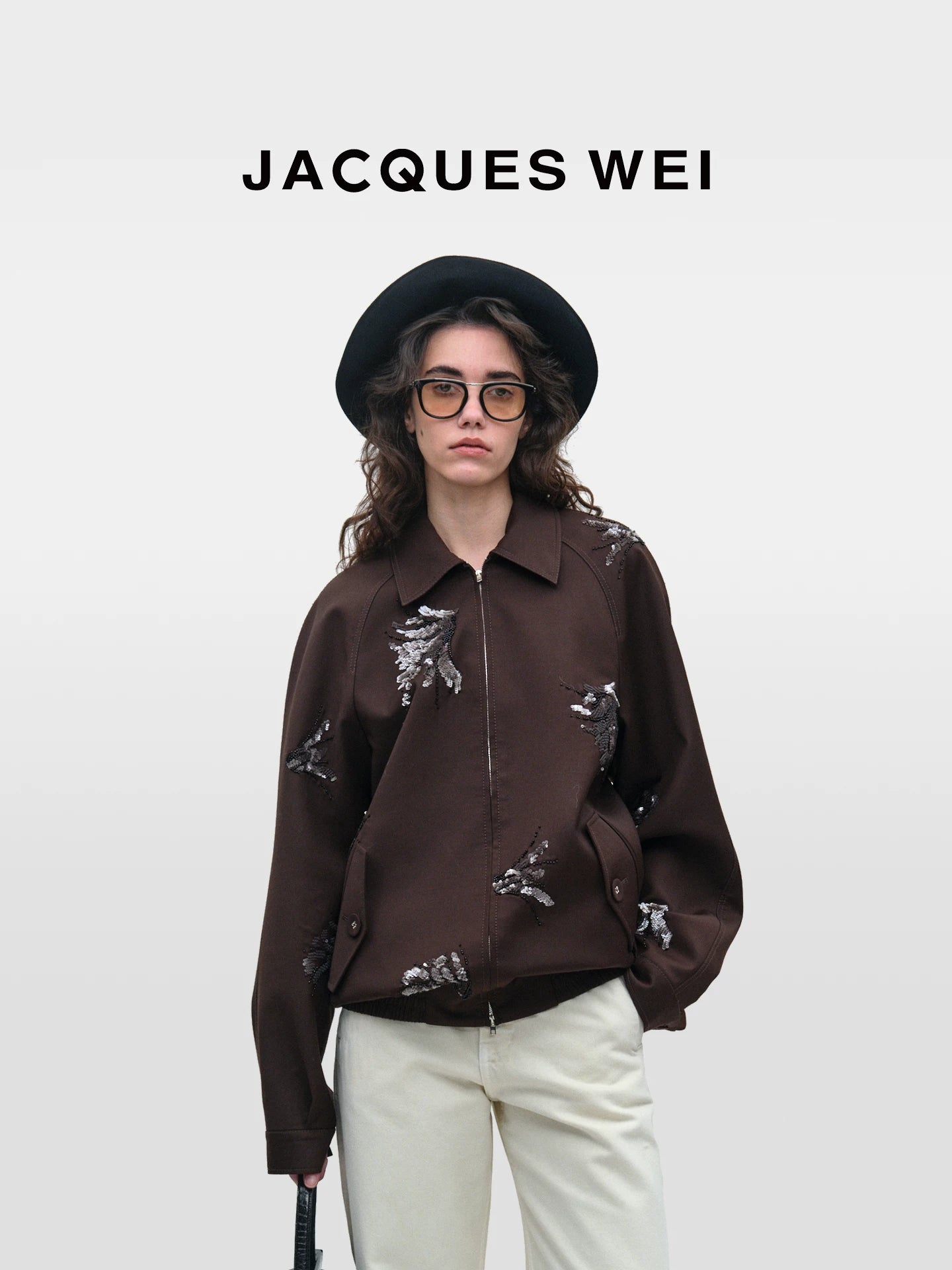 Dark Brown Floral-Embroidered Jacket