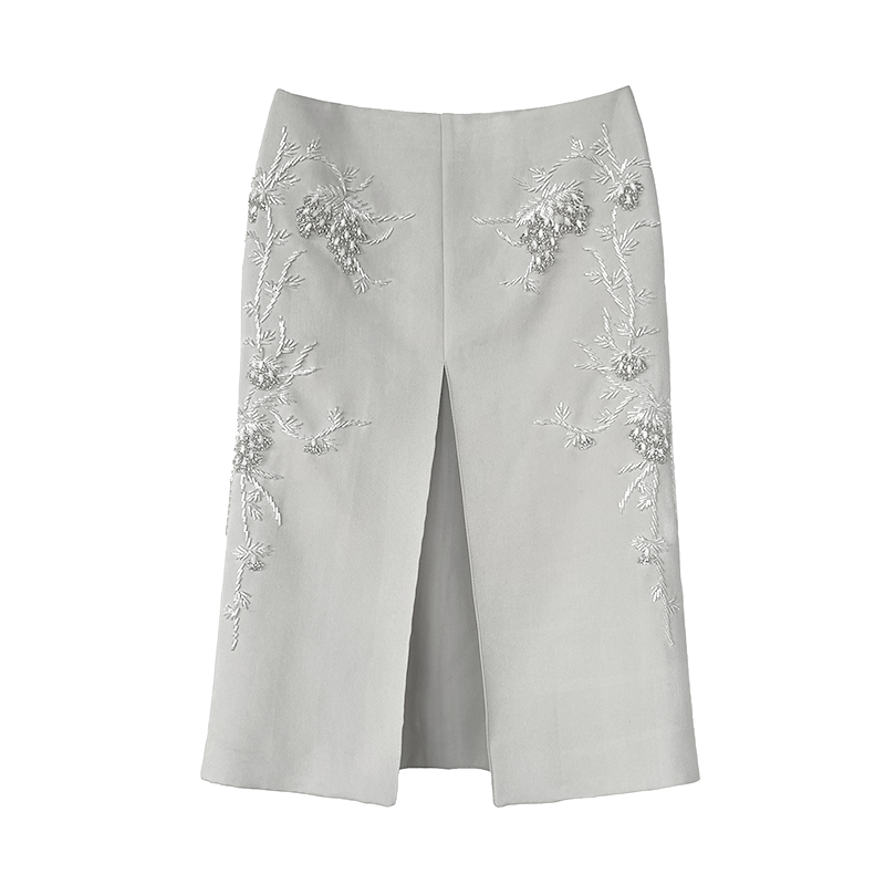 Hand-Embroidered Floral Slit