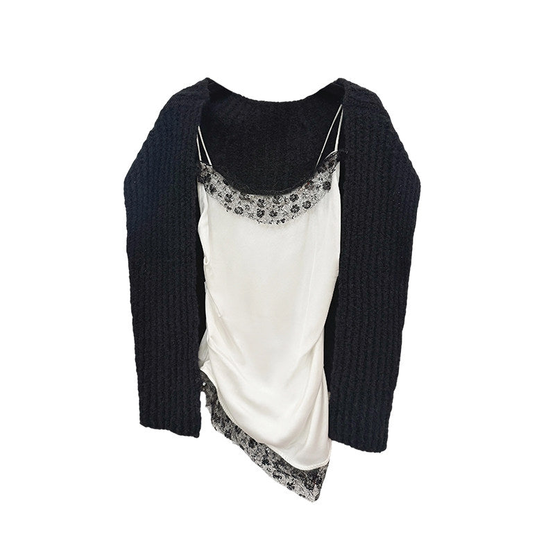 New Year Capsule Collection Draped Peplum White Lace Camisole Two-Piece Set