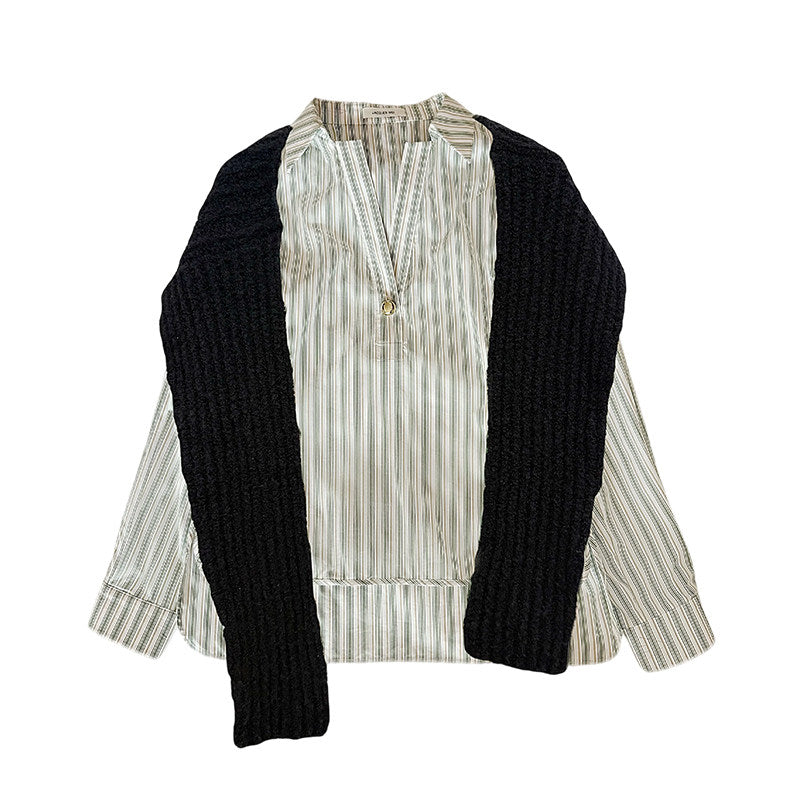 Light Green Stripe Cape Blouse Women's Two-Piece Set