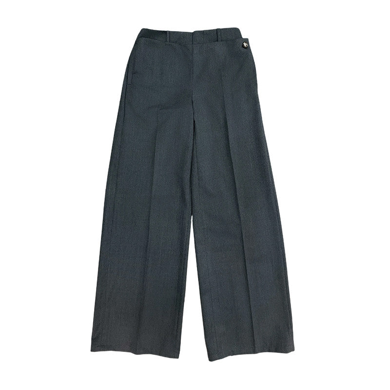 Minimalist Gray One-Seam Trousers with Gold Buttons