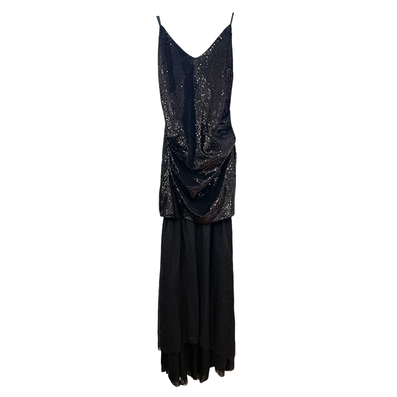 Black Sequin &amp; Sheer Panel Winter Dress