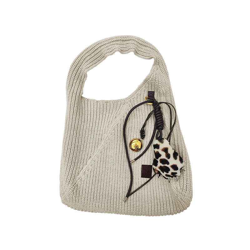Minimalist Knitted Tote with Faux-Fur Charm