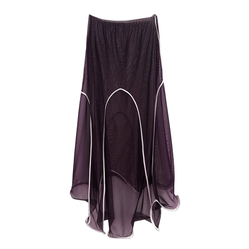White Spotted Faux Fur Rolled-Edge Dark Brown Sheer Skirt