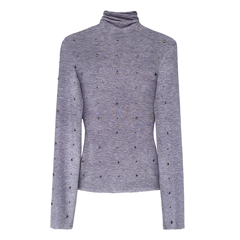 Rhinestone-Embellished Wool-Blend Thermal Turtleneck (Slim Fit, Long Sleeves)