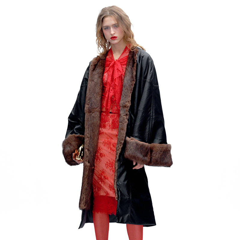 Reversible Rabbit Fur–Lined Coat