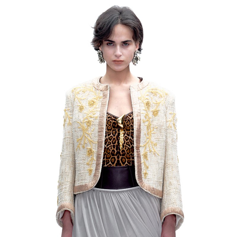 Beige Handmade Embroidered Beaded Slim Fit Short Jacket