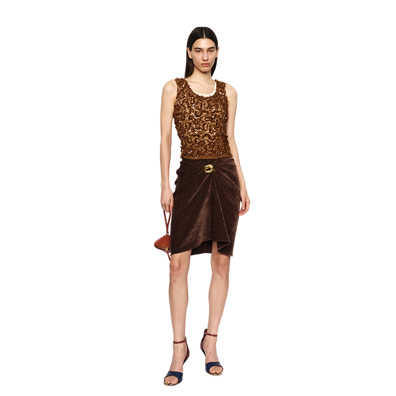 Amber Brown Beaded Double-Layer Lace Camisole