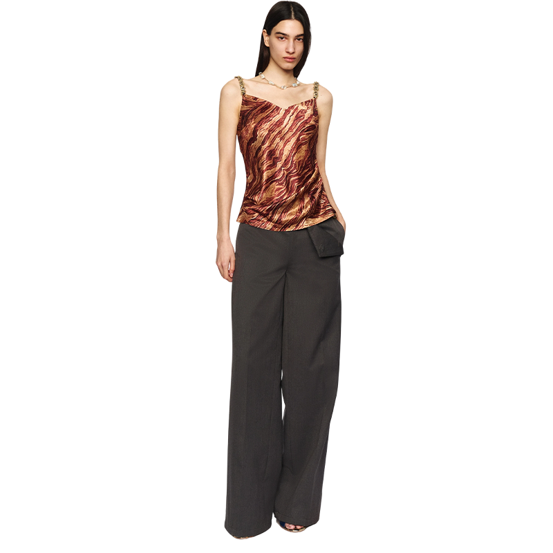 Amber Brown Zebra Print Beaded Camisole - Women's Tank Top