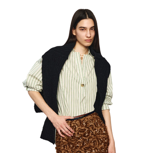 Light Green Stripe Cape Blouse Women's Two-Piece Set