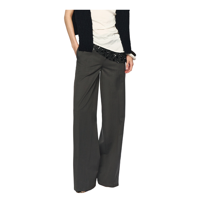Minimalist Gray One-Seam Trousers with Gold Buttons