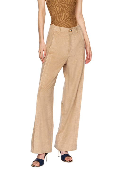 Textured Khaki Camel Wool Trousers