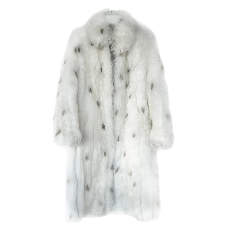 Sheepskin Fur White Spot Long Hair Long Fur Coat