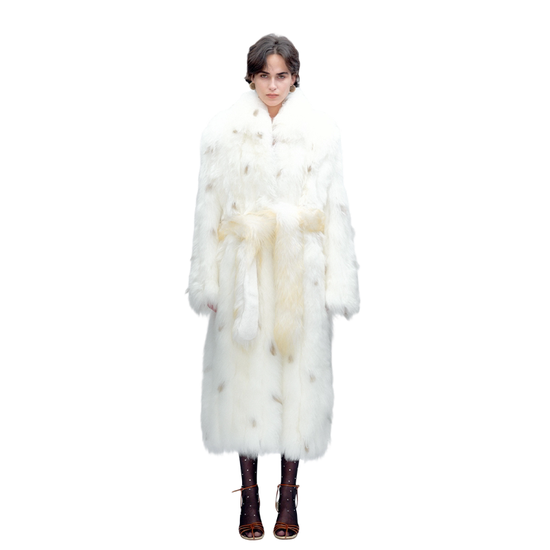 Sheepskin Fur White Spot Long Hair Long Fur Coat